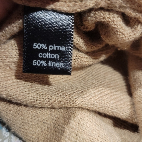 Peruvian Connection Size L Linen/cotton Blend Tan Ooen Front Cardigan - Picture 7 of 8